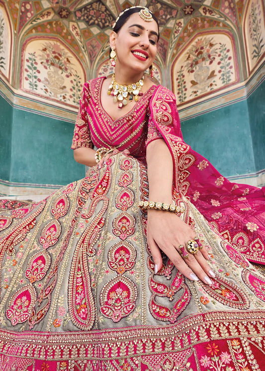 Heavy Embroidered Hot Pink Bridal Lehenga