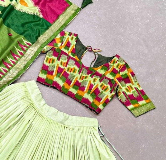 Printed Foil Print Semi-Stitched Lehenga & Unstitched Blouse with Dupatta