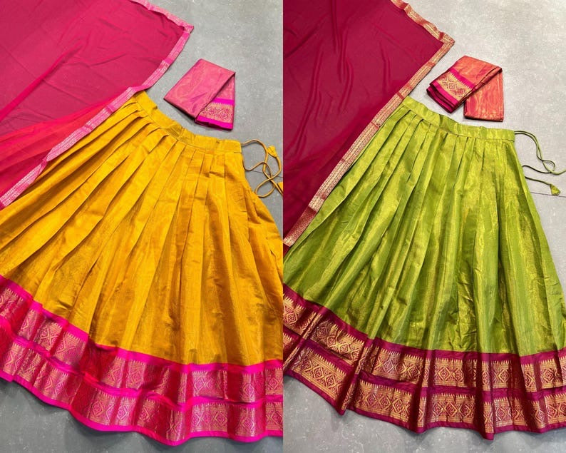 Yellow Jacquard Zari Pattern Art Silk Lehenga with Georgette Lace Dupatta - Bright and Joyful for Pongal Festivities