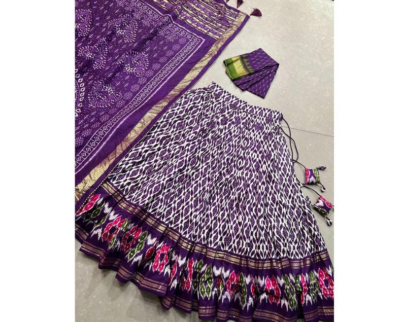 Purple Colour Ikkat Print with Foil Work Tussar Silk Lehenga Choli