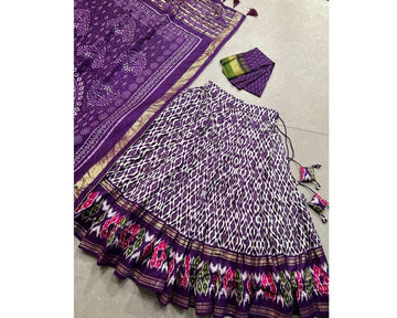 Purple Colour Ikkat Print with Foil Work Tussar Silk Lehenga Choli