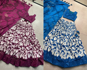 Glamorous Blue Floral Printed Function Wear Lehenga Choli