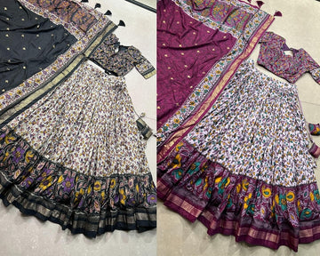 Black Tussar Silk Lehenga Choli with Foil Print