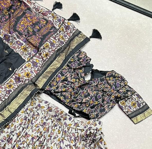 Black Tussar Silk Lehenga Choli with Foil Print