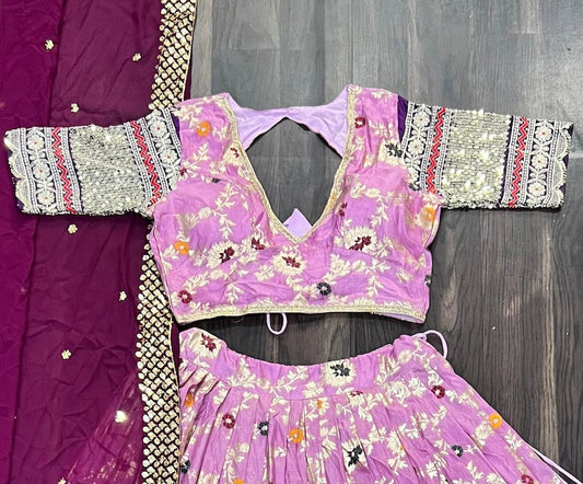 Pink Viscose Jacquard Lehenga Choli