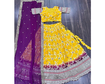 Yellow Color Viscose Jacquard Lehenga Choli