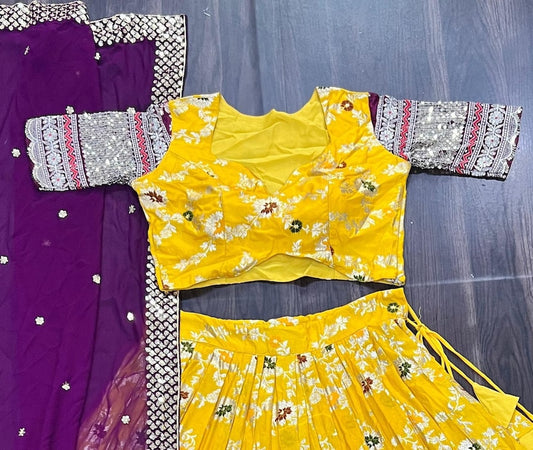 Yellow Color Viscose Jacquard Lehenga Choli