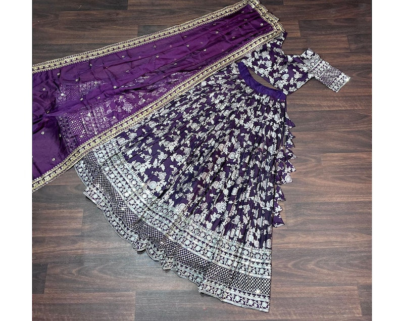 Purple Colour Georgette and Thread with Sequnce Work Party Wear Collection Special Lehenga Choli Set