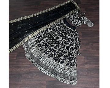 Black Color Georgette And Thread With Sequnce Work Party Wear Collection Special Lehenga Choli Set