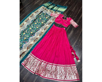 Floral Print Semi Stitched Lehenga Choli