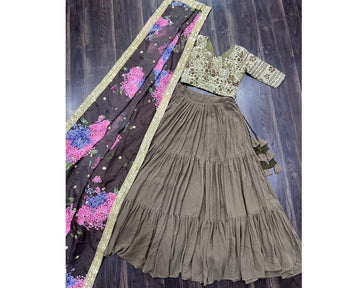 Floral Print Semi Stitched Lehenga Choli