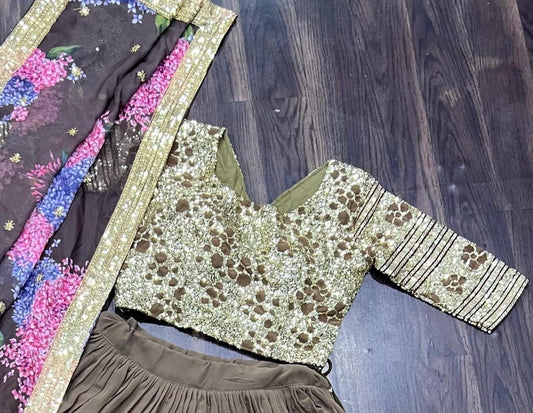 Floral Print Semi Stitched Lehenga Choli