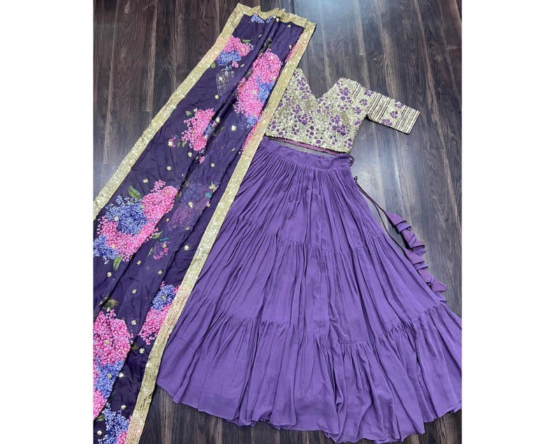 Floral Print Semi Stitched Lehenga Choli