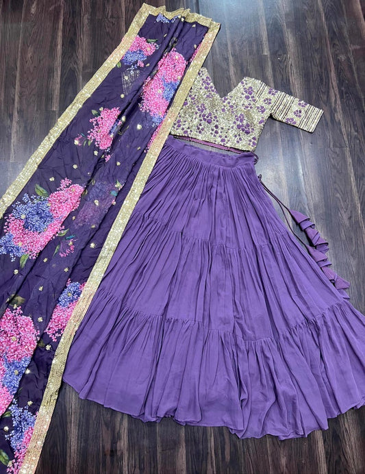 Floral Print Semi Stitched Lehenga Choli