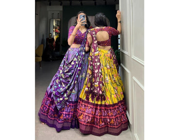 Gorgeous Yellow Patola Print Zari Weaving Border Work Lehenga Choli