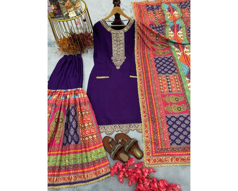 New Designer Party Wear Look Fancy Chinon Silk Suit