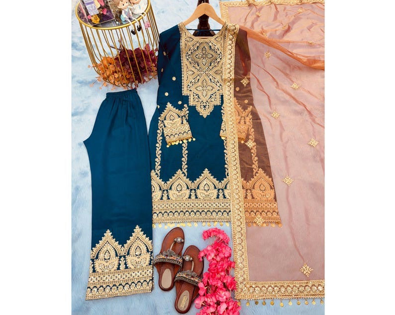 New Designer Party Wear Look Pure Chinon Silk Suit