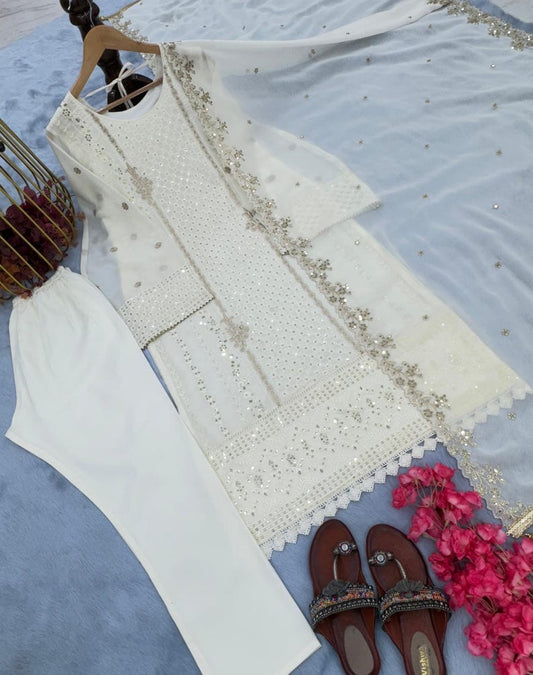 New Designer Party Wear Look Pure Chinon Silk Suit