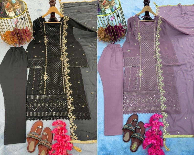 New Designer Party Wear Look Pure Chinon Silk Suit