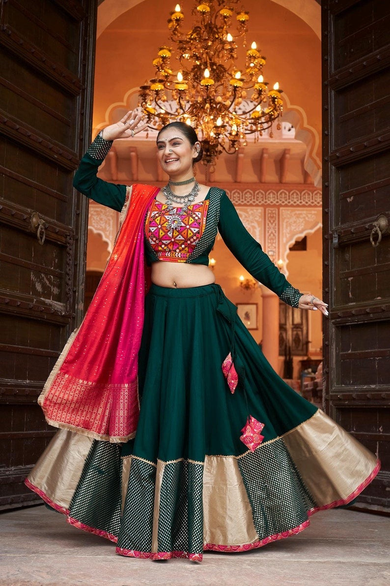 Navratri Special Lehenga with Embroidery and Mirror Work Style for Gujarati Garba