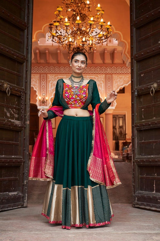 Navratri Special Lehenga with Embroidery and Mirror Work Style for Gujarati Garba