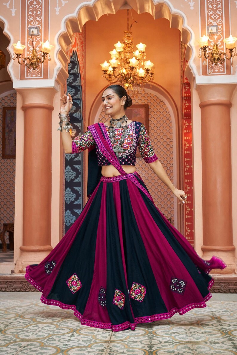 Navratri Special Lehenga with Embroidery and Mirror Work Style for Gujarati Garba