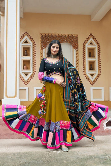 Flouracent Green Viscous Rayon Navratri Lehenga Choli Set
