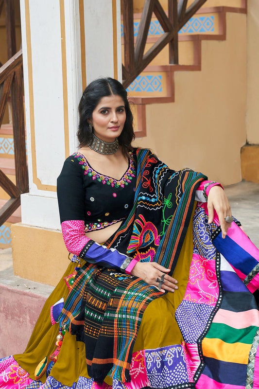 Flouracent Green Viscous Rayon Navratri Lehenga Choli Set