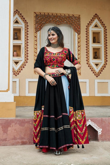 Fabulous Multi-Color Embroidered Rayon Navratri Lehenga Choli