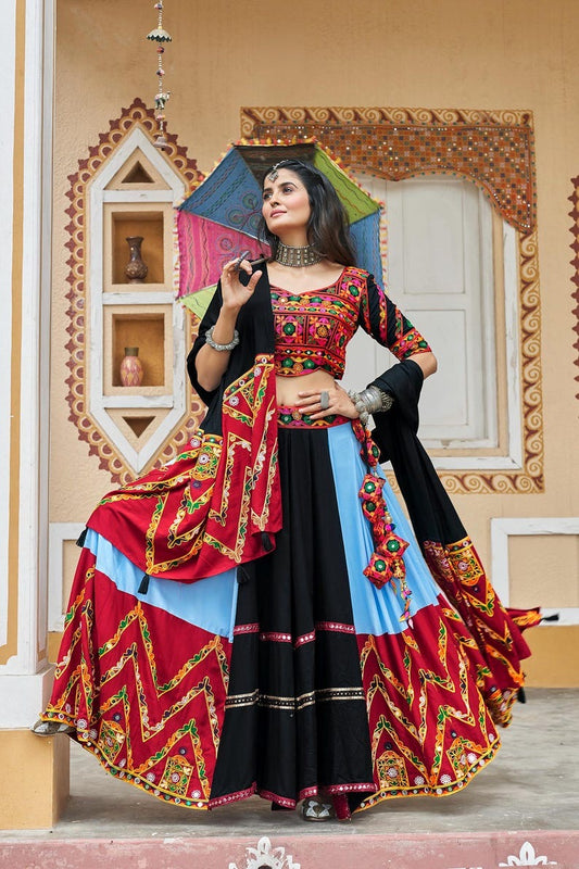 Fabulous Multi-Color Embroidered Rayon Navratri Lehenga Choli