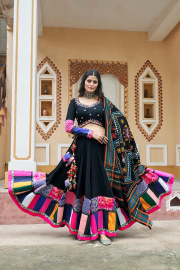 Black Ombre Glitter Sequins Lehenga Choli Set with Embroidered Net Dupatta