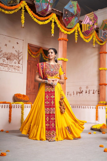 Mustard Ombre Glitter Embroidered Sequins Lehenga Choli Set with Net Dupatta