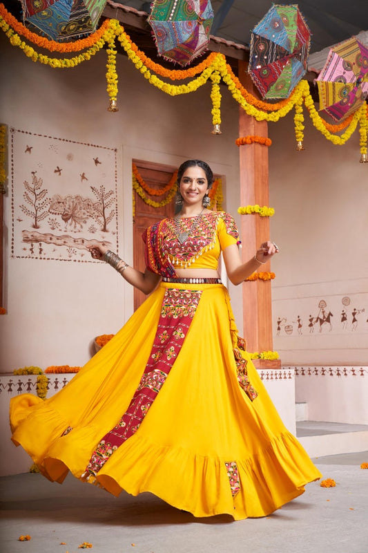 Mustard Ombre Glitter Embroidered Sequins Lehenga Choli Set with Net Dupatta