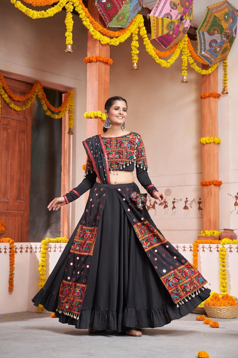 Black Ombre Glitter Sequins Lehenga Choli Set with Embroidered Lahenga