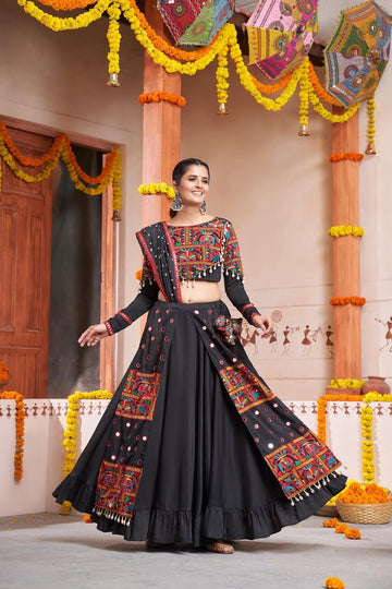 Black Ombre Glitter Sequins Lehenga Choli Set with Embroidered Lahenga