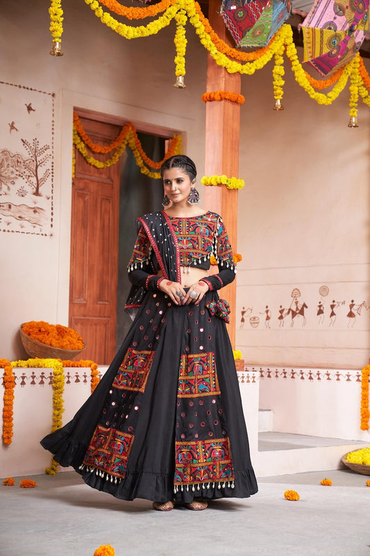 Black Ombre Glitter Sequins Lehenga Choli Set with Embroidered Lahenga
