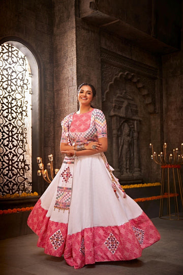 Chiffon Multi Pink And White Ready Made Lehenga Choli