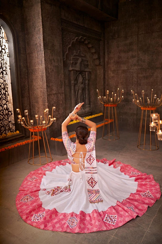 Chiffon Multi Pink And White Ready Made Lehenga Choli