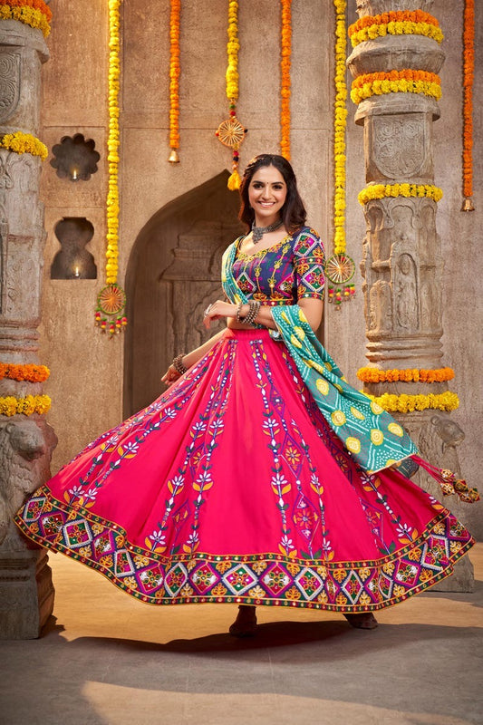 Women's Gujrati Style Lahenga Choli Chaniya Choli With Dupatta For Womens and Girls
