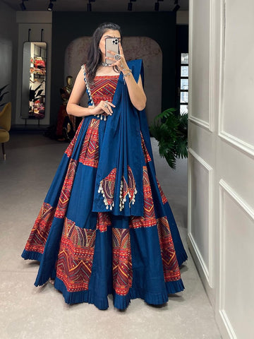Gorgeous Dual Color Kali Style Chaniya Choli With Mirror Work