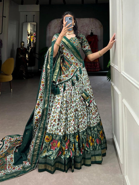 Women,s Tussar Silk With Leheriya And Foil Print Lehenga choli