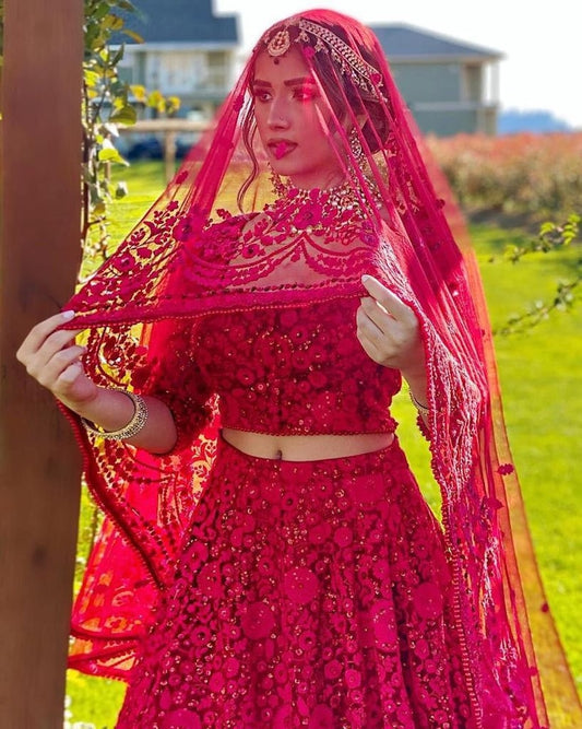 Designer Red Lehenga Choli for Women Party Wear Bollywood Lehenga Saree, Indian Wedding Wear Embroidered Lehenga with Dupatta, Chaniya Choli