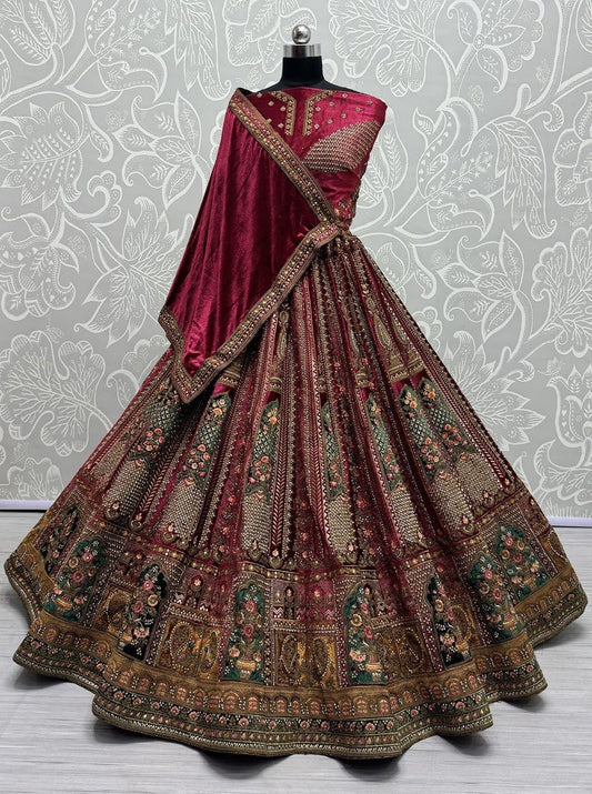 Women's Designer Heavy Dynamic Velvet Bridal Wedding Lehenga Choli