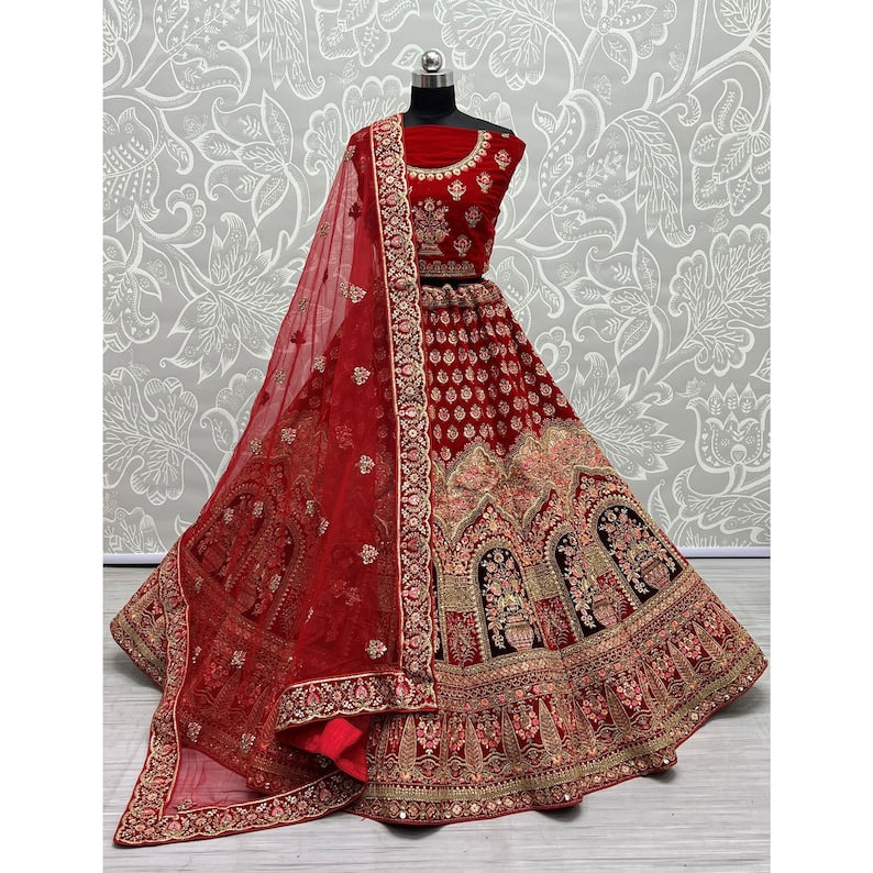 Women's Designer Heavy Dynamic Velvet Bridal Wedding Lehenga Choli