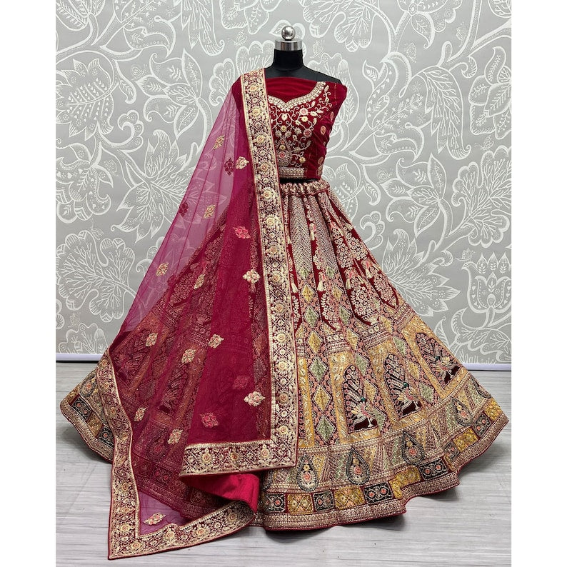 Women's Designer Heavy Dynamic Velvet Bridal Wedding Lehenga Choli