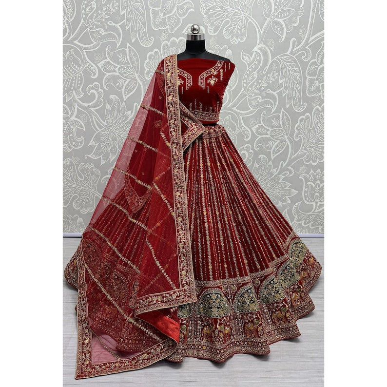 Women's Designer Heavy Dynamic Velvet Bridal Wedding Lehenga Choli