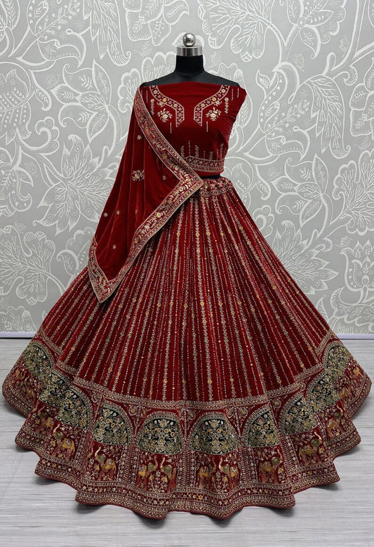 Women's Designer Heavy Dynamic Velvet Bridal Wedding Lehenga Choli