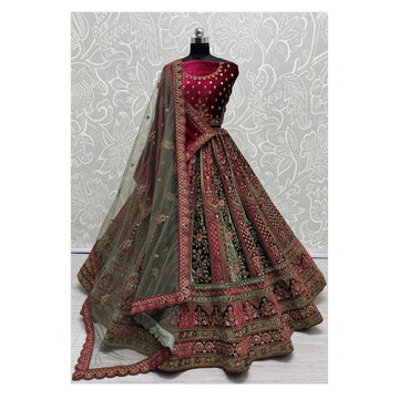 Traditional Wedding Bridal Embroidered Velvet Fabric Lehenga Choli