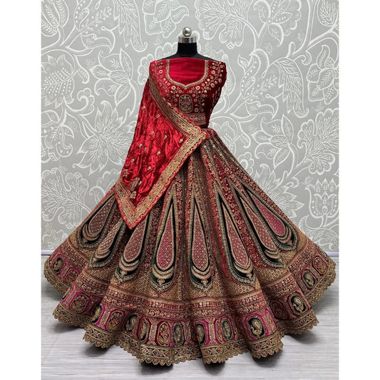 Traditional Wedding Bridal Embroidered Velvet Fabric Lehenga Choli