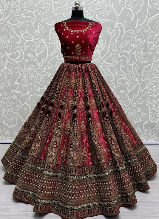 Exclusive Designer Heavy Velvet Lehenga Choli, Beautiful Blouse Piece With Soft Net Dupatta, Wedding & Reception Outfit Wear Lehenga Choli